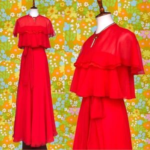 New! True Vintage✨70s Victor Costa Chiffon Maxi Dress/Gown
